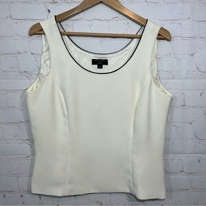 Tahari ASL Tank Blouse Womens 12 Ivory Sleeveless Pleated Side Zip Round Neck